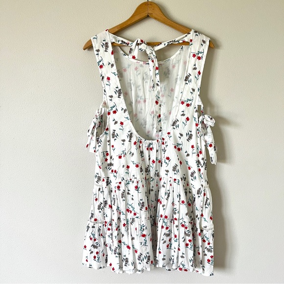 NWOT Asos White Floral Mini Prairie Dress w/ Open Back, Side Bow Ties, & Gathers - Picture 7 of 16